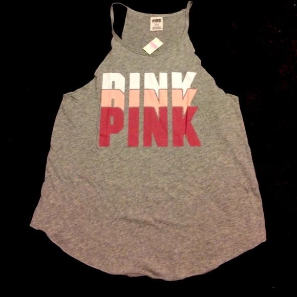 PINK Victoria's Secret Tops - VS PINK (nwt) gray tank top graphic text